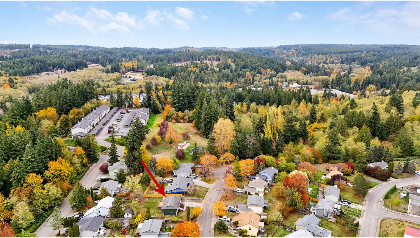 Aerial view of a suburban area