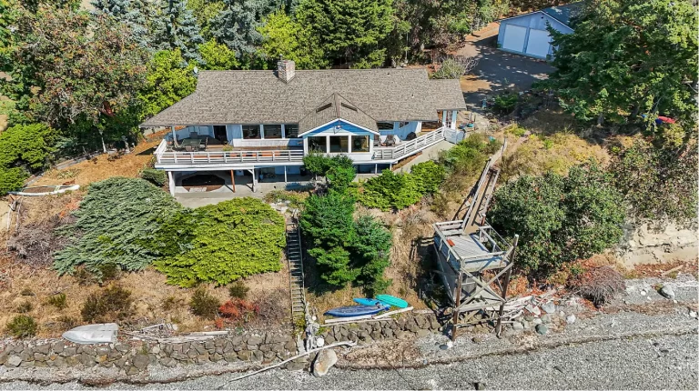 Aerial view of waterfront home