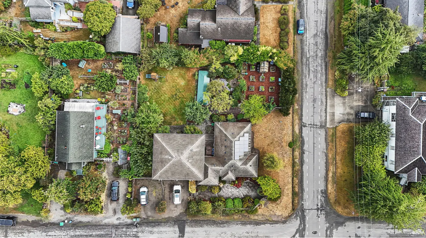 Top-down aerial view of residential neighborhood
