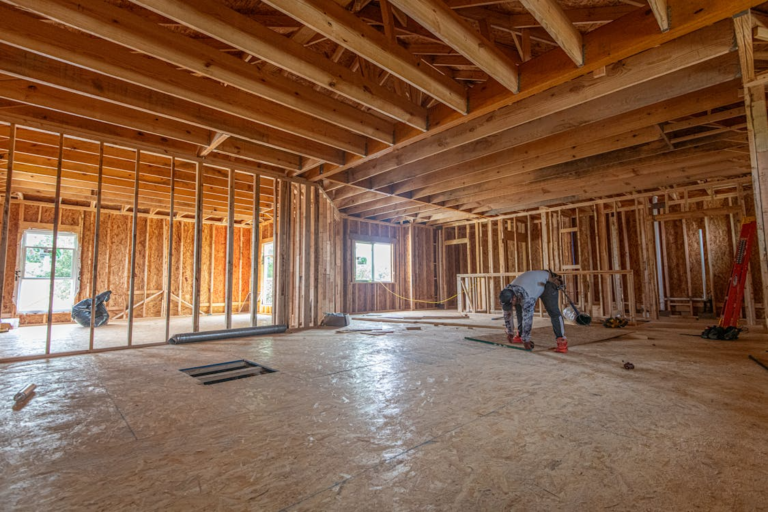 interior framing of a residential construction site